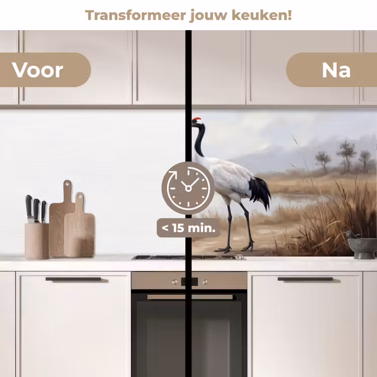 Kraanvogel - Natuur - Realistisch keuken achterwand 2 middel -voor-na2_NL
