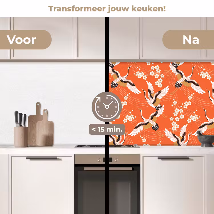 Kraanvogel - Sakura - Patronen - Japans keuken achterwand 2 middel 871 -voor-na2_NL