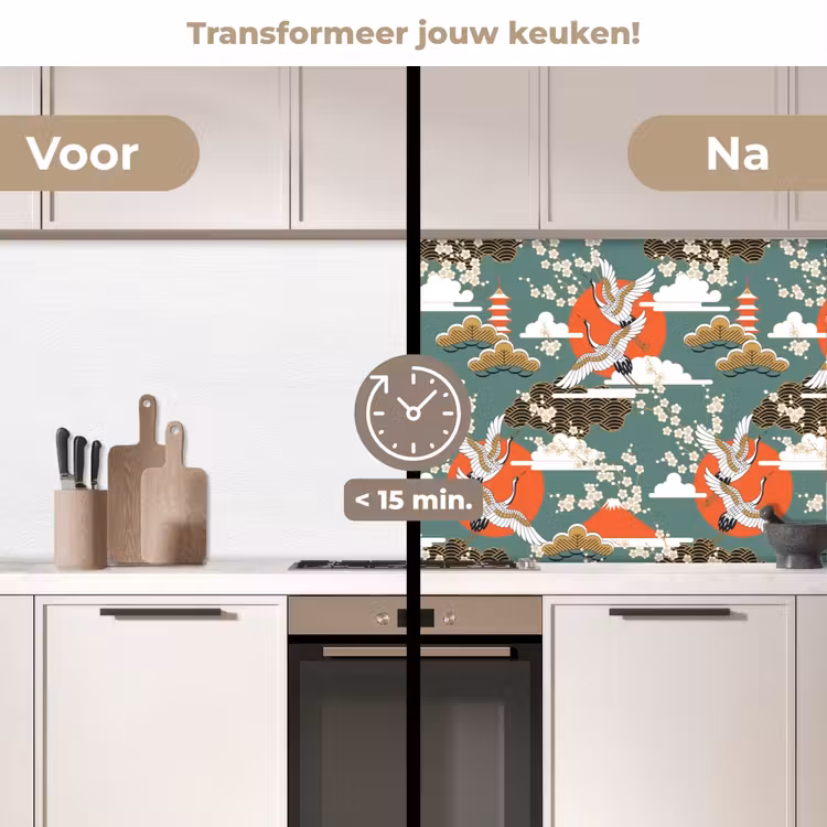 Kraanvogel - Sakura - Zon - Patronen keuken achterwand 2 middel 871 -voor-na2_NL