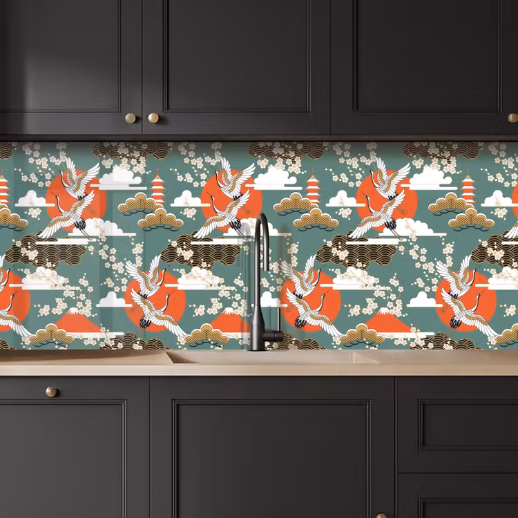 Kraanvogel - Sakura - Zon - Patronen keuken achterwand 2 middel 871 -sfeer1
