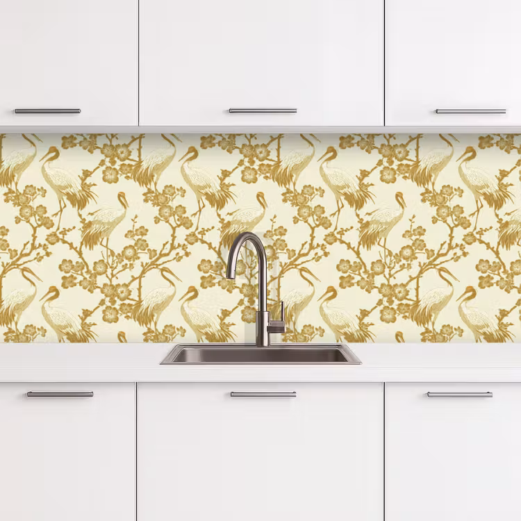 Kraanvogels - Kersenbloesem - Goud keuken achterwand 2 middel 871 -3d