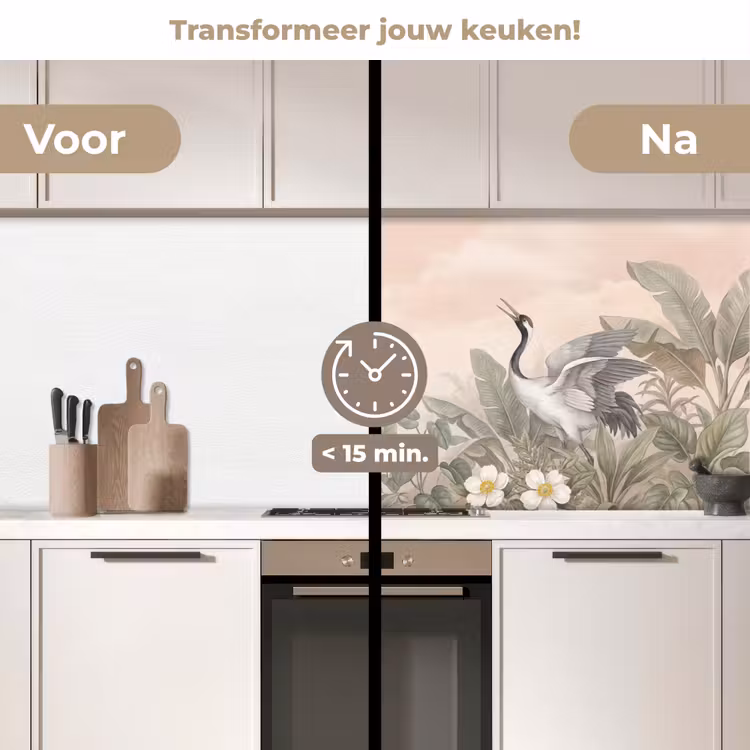 Kraanvogels - Natuur - Roze keuken achterwand 2 middel -voor-na2_NL