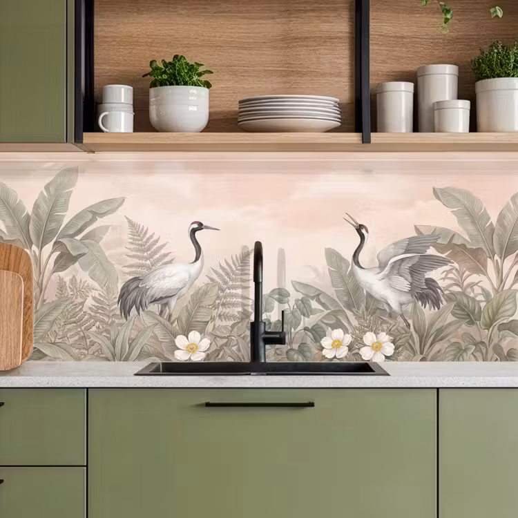 Kraanvogels - Natuur - Roze keuken achterwand 2 middel -sfeer3