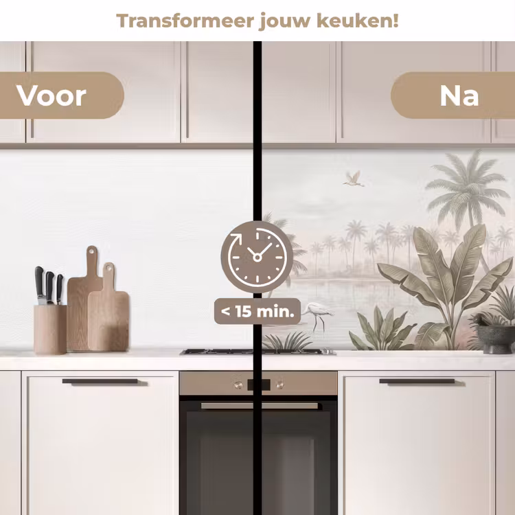 Kraanvogels - Palmbomen - Tropisch keuken achterwand 2 middel -voor-na2_NL