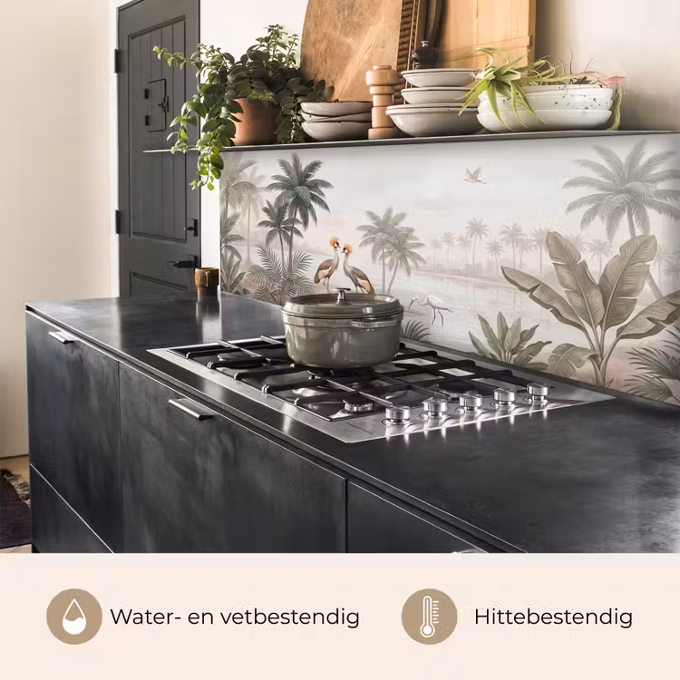 Kraanvogels - Palmbomen - Tropisch keuken achterwand 2 middel -usp_NL