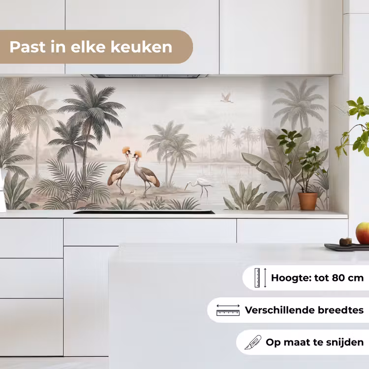 Kraanvogels - Palmbomen - Tropisch keuken achterwand 2 middel -sfeer4_NL
