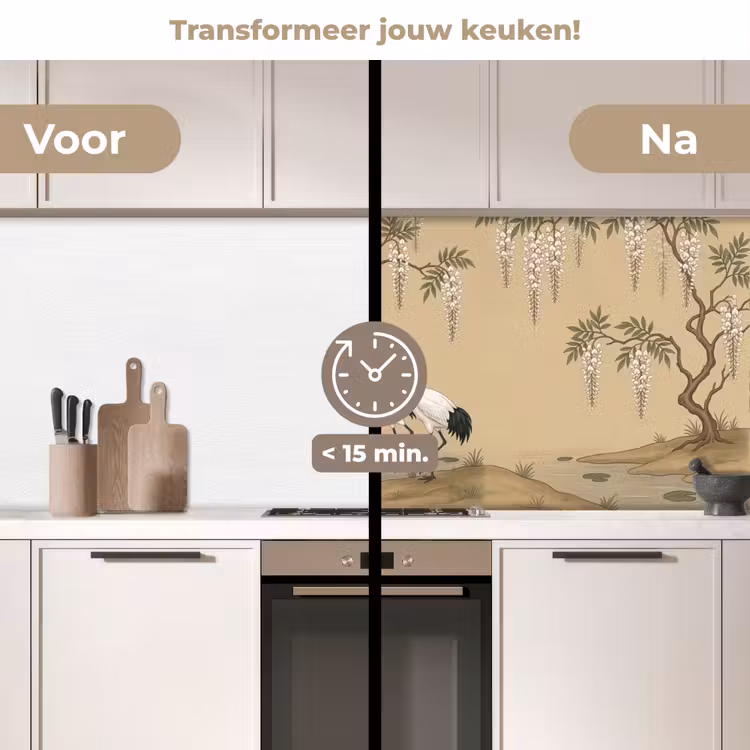 Kraanvogels - Water - Beige keuken achterwand 2 middel -voor-na2_NL
