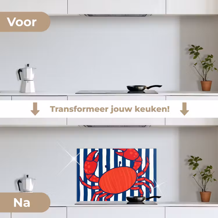 Krab - Strepen - Zeeleven - Illustratie - Rood keuken achterwand spatscherm klein -voor_na_NL
