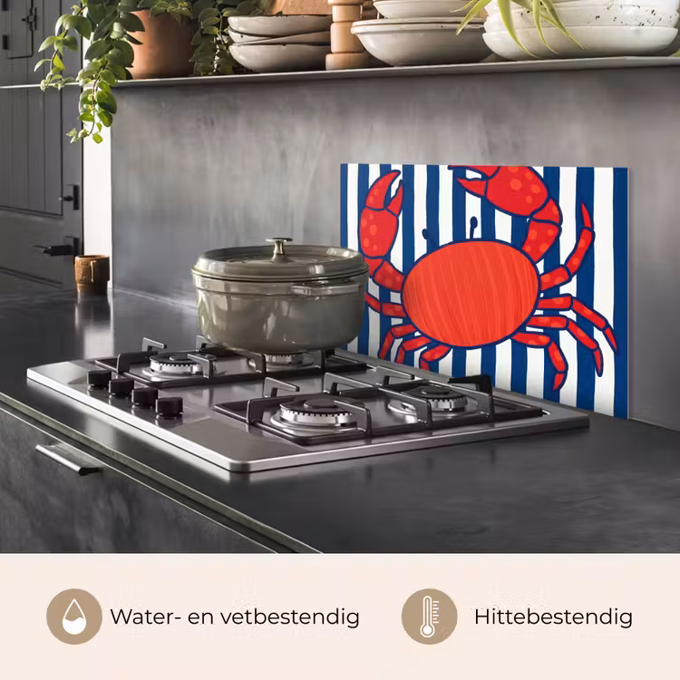 Krab - Strepen - Zeeleven - Illustratie - Rood keuken achterwand spatscherm klein -usp_NL