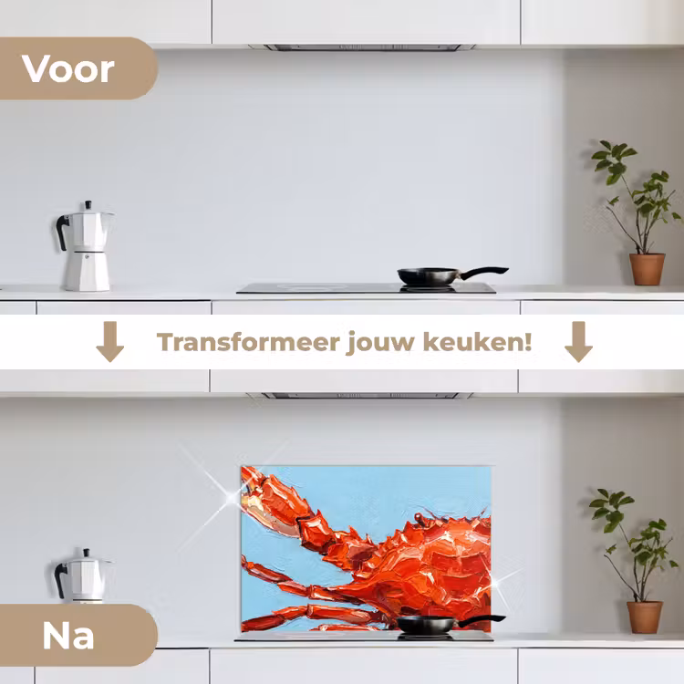 Krab - Zee - Dieren - Abstract - Rood keuken achterwand spatscherm klein -voor_na_NL