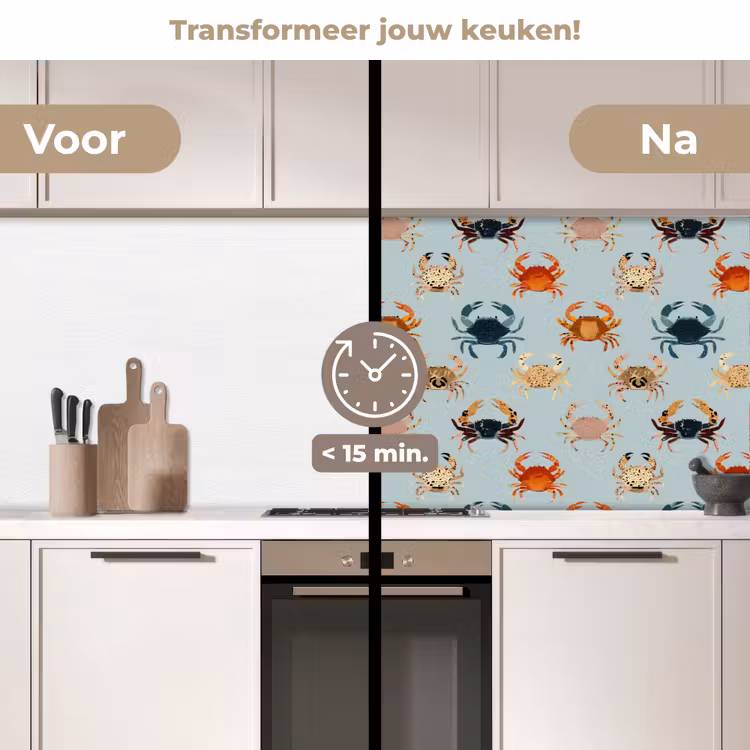 Krabben - Speels - Kleurrijk keuken achterwand 2 middel 871 -voor-na2_NL