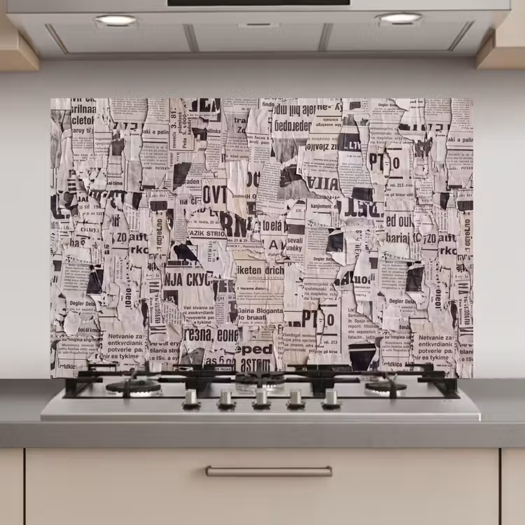 Krant - Gescheurd - Textuur - Abstract - Zwart-wit keuken achterwand spatscherm klein -3d_website