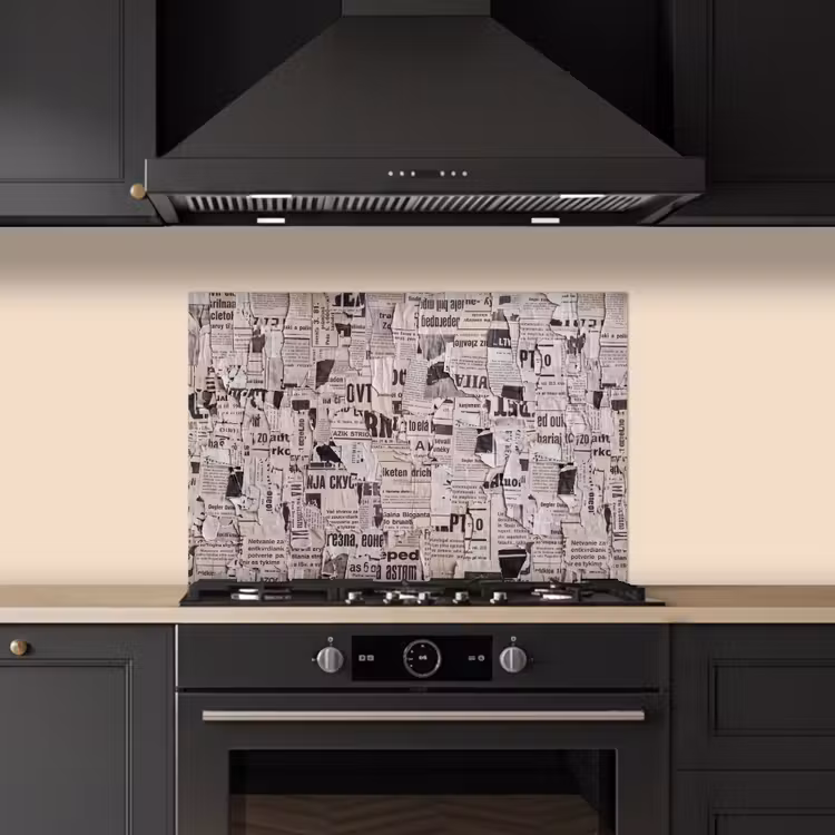 Krant - Gescheurd - Textuur - Abstract - Zwart-wit keuken achterwand spatscherm klein -sfeer1