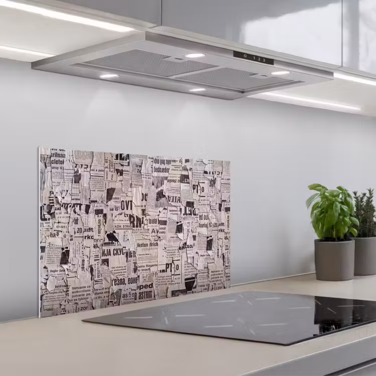 Krant - Gescheurd - Textuur - Abstract - Zwart-wit keuken achterwand spatscherm klein -3d_schuin