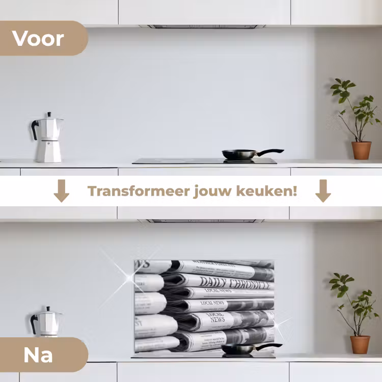 Krant - Stapel - Nieuws - Zwart-wit - Media keuken achterwand spatscherm klein -voor_na_NL