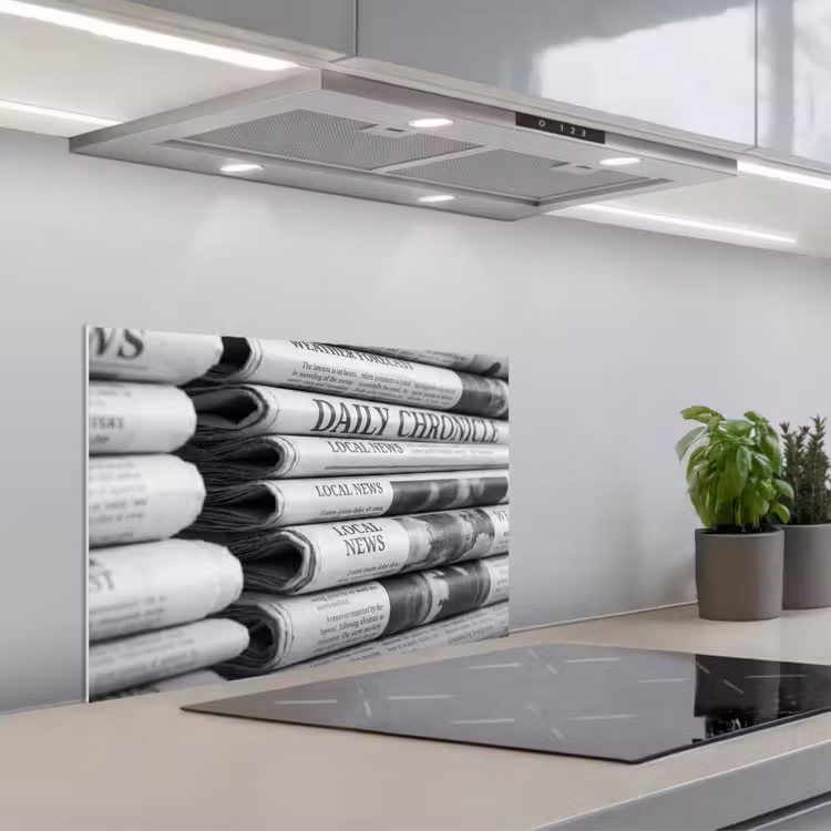 Krant - Stapel - Nieuws - Zwart-wit - Media keuken achterwand spatscherm klein -3d_schuin