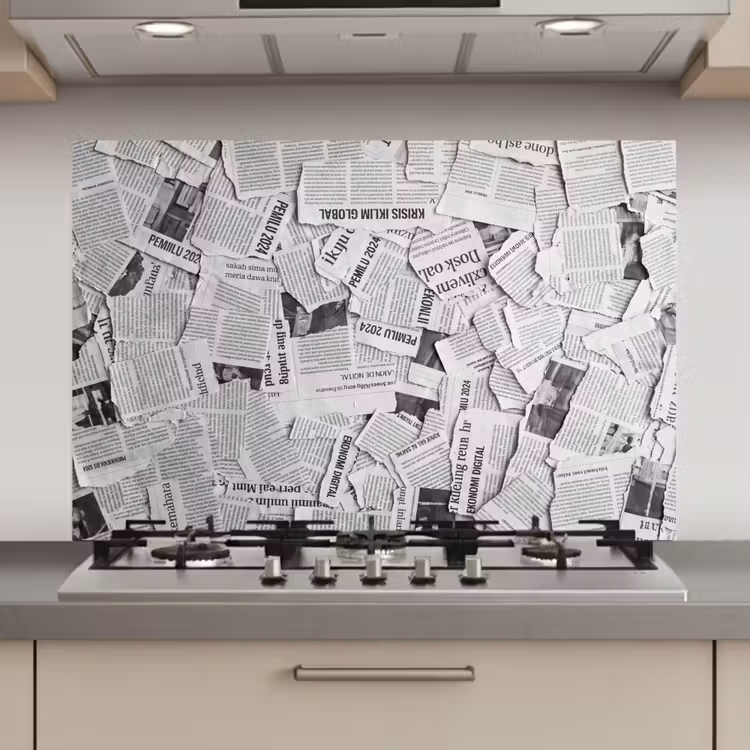 Krant - Versnipperd - Textuur - Zwart-wit - Abstract keuken achterwand spatscherm klein -3d_website