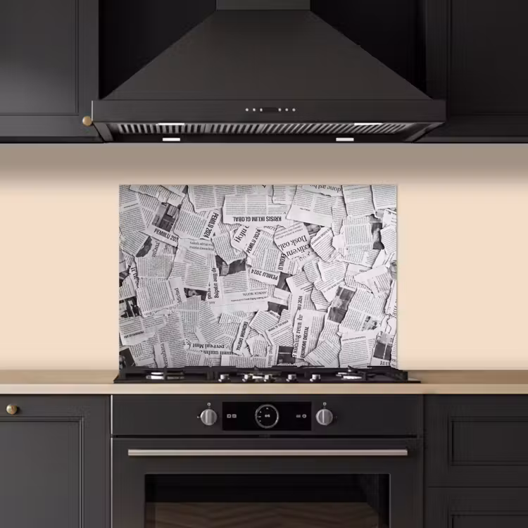 Krant - Versnipperd - Textuur - Zwart-wit - Abstract keuken achterwand spatscherm klein -sfeer1