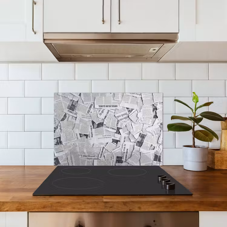 Krant - Versnipperd - Textuur - Zwart-wit - Abstract keuken achterwand spatscherm klein -sfeer2