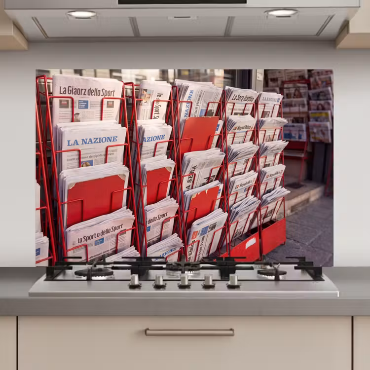 Kranten - Rek - Stedelijk - Dagelijks leven - Rood keuken achterwand spatscherm klein -3d_website