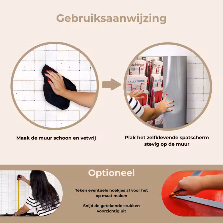 Kranten - Rek - Stedelijk - Dagelijks leven - Rood keuken achterwand spatscherm klein -gebruiksaanwijzing_NL