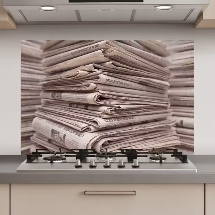 Kranten - Stapel - Nieuws - Vintage - Beige keuken achterwand spatscherm klein -3d_website