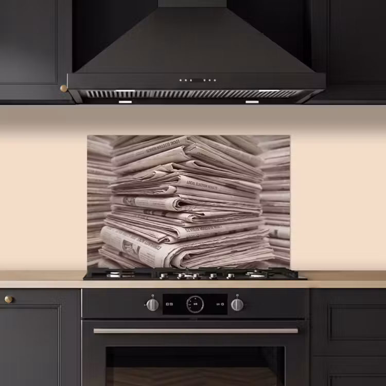 Kranten - Stapel - Nieuws - Vintage - Beige keuken achterwand spatscherm klein -sfeer1