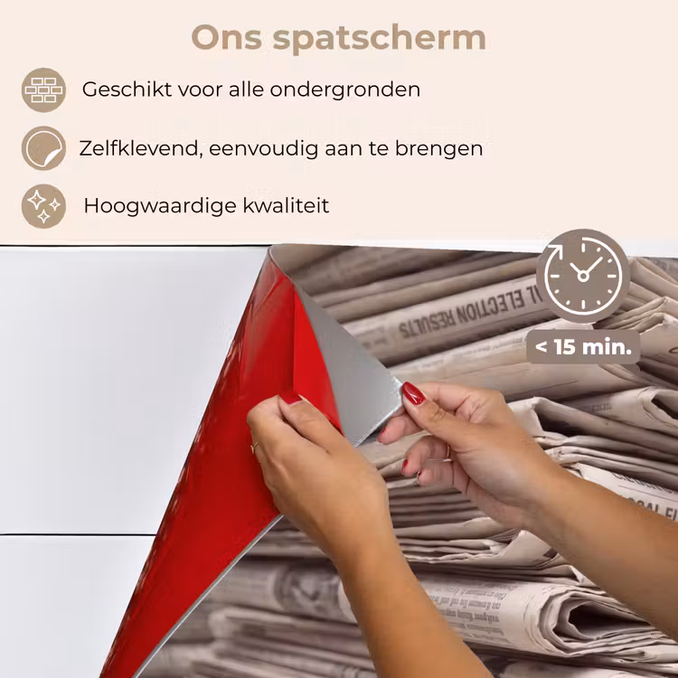 Kranten - Stapel - Nieuws - Vintage - Beige keuken achterwand spatscherm klein -spatscherm_NL
