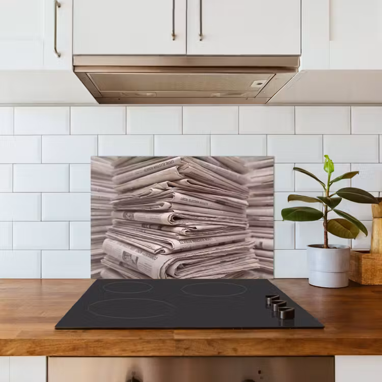 Kranten - Stapel - Nieuws - Vintage - Beige keuken achterwand spatscherm klein -sfeer2