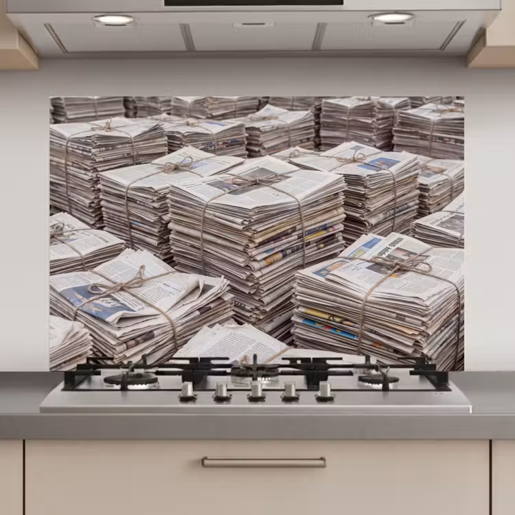 Kranten - Stapels - Touw - Informatie - Vintage keuken achterwand spatscherm klein -3d_website