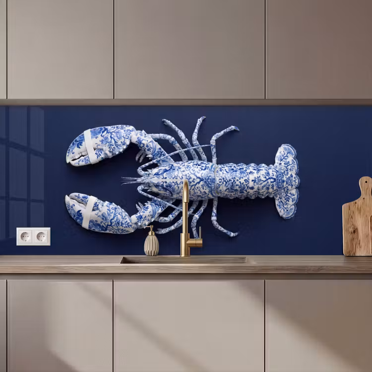Kreeft - Porselein - Delfts - Blauw keuken achterwand 2 middel zz_3dshopping