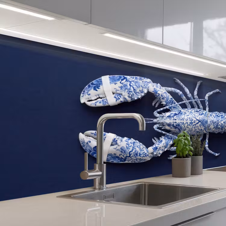 Kreeft - Porselein - Delfts - Blauw keuken achterwand 2 middel -3d_schuin