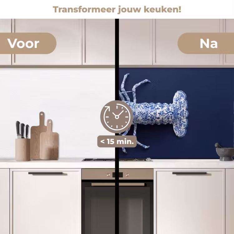 Kreeft - Porselein - Delfts - Blauw keuken achterwand 2 middel -voor-na2_NL