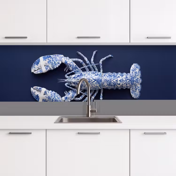 Kreeft - Porselein - Delfts - Blauw keuken achterwand 2 middel -3d