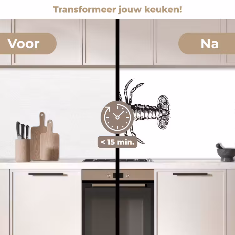 Kreeft - Zwart - Wit keuken achterwand 2 middel -voor-na2_NL