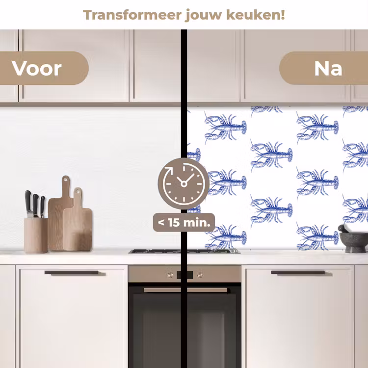 Kreeften - Patroon - Blauw - Wit keuken achterwand 2 middel -voor-na2_NL