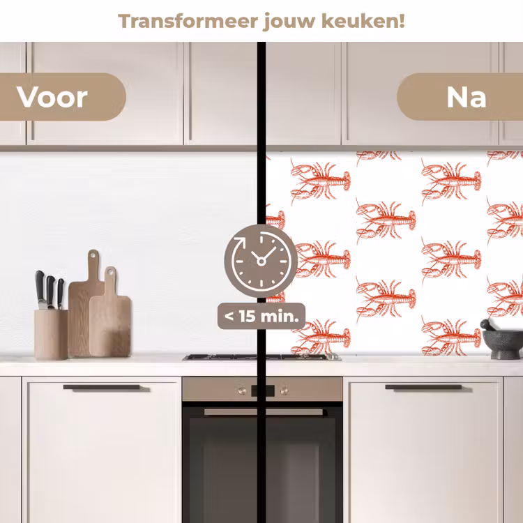 Kreeften - Rood - Patroon keuken achterwand 2 middel -voor-na2_NL