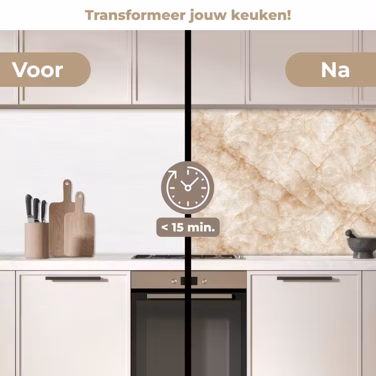 Kristalstructuur - Bruin - Marmer keuken achterwand 2 middel 871 -voor-na2_NL