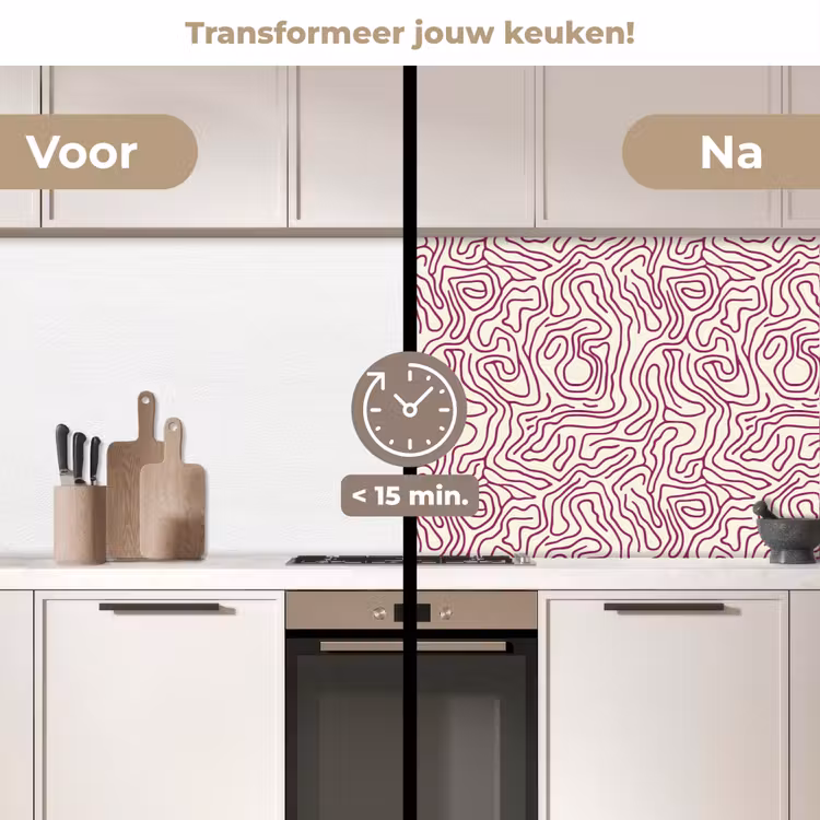 Kronkelende lijn - Magenta - Crème keuken achterwand 2 middel 871 -voor-na2_NL