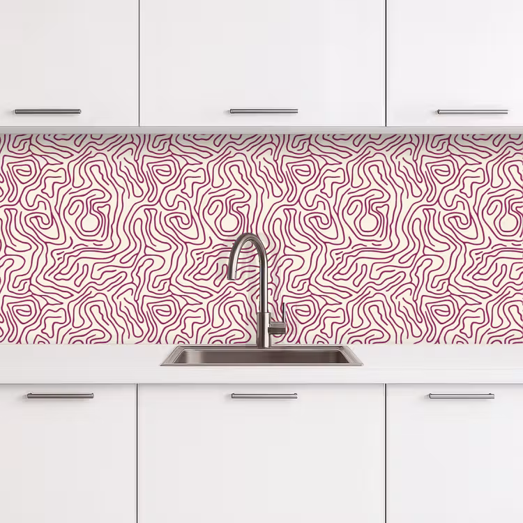 Kronkelende lijn - Magenta - Crème keuken achterwand 2 middel 871 -3d