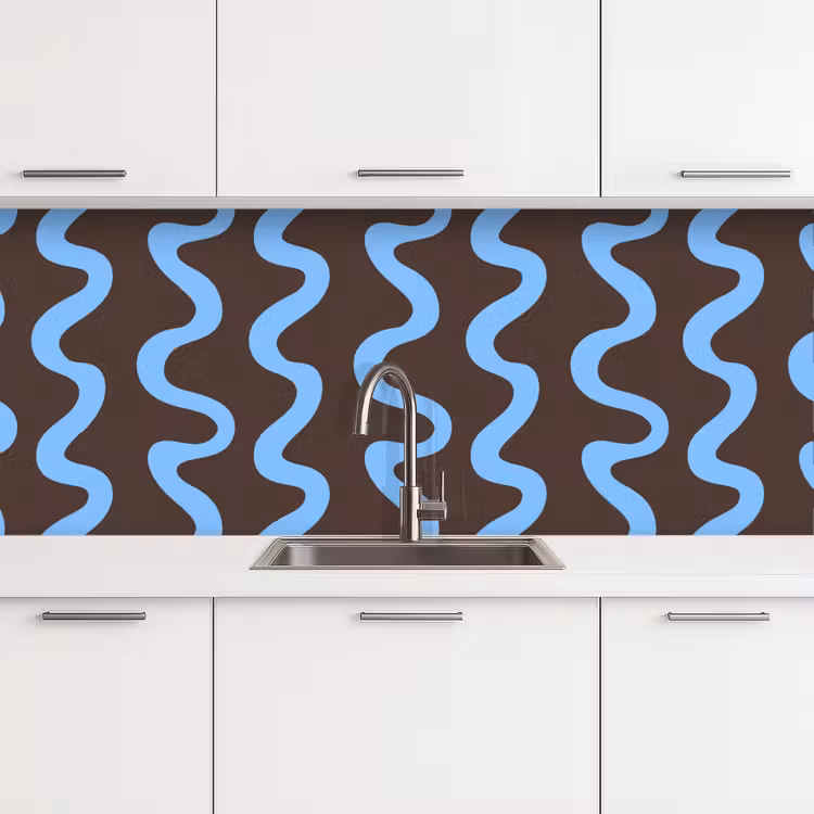 Kronkelende lijnen - Blauw - Bruin - Minimalistisch keuken achterwand 2 middel 871 -3d