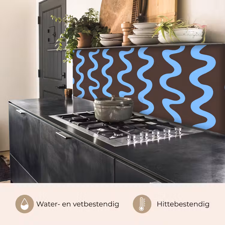Kronkelende lijnen - Blauw - Bruin - Minimalistisch keuken achterwand 2 middel 871 -usp_NL