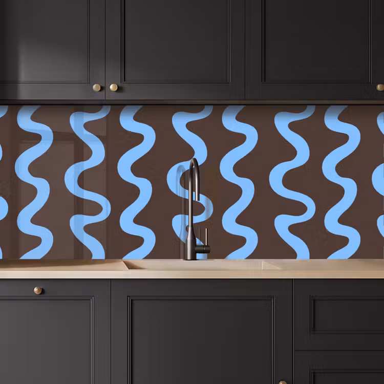 Kronkelende lijnen - Blauw - Bruin - Minimalistisch keuken achterwand 2 middel 871 -sfeer1