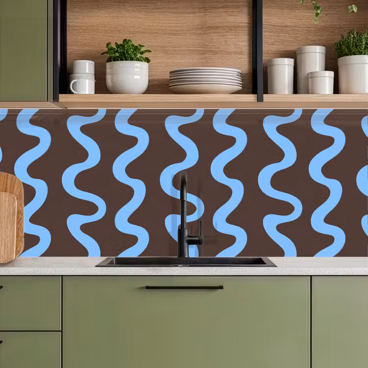 Kronkelende lijnen - Blauw - Bruin - Minimalistisch keuken achterwand 2 middel 871 -sfeer3