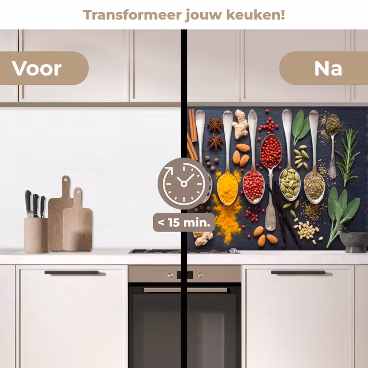 Kruiden - Lepels - Culinair - Kleurrijk - Sfeervol keuken achterwand 2 middel -voor-na2_NL