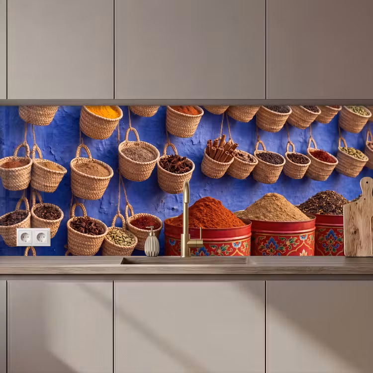 Keuken achterwand - Kruiden - Manden - Markt - Kruiden - Manden - Markt keuken achterwand 2 middel zz_3dshopping