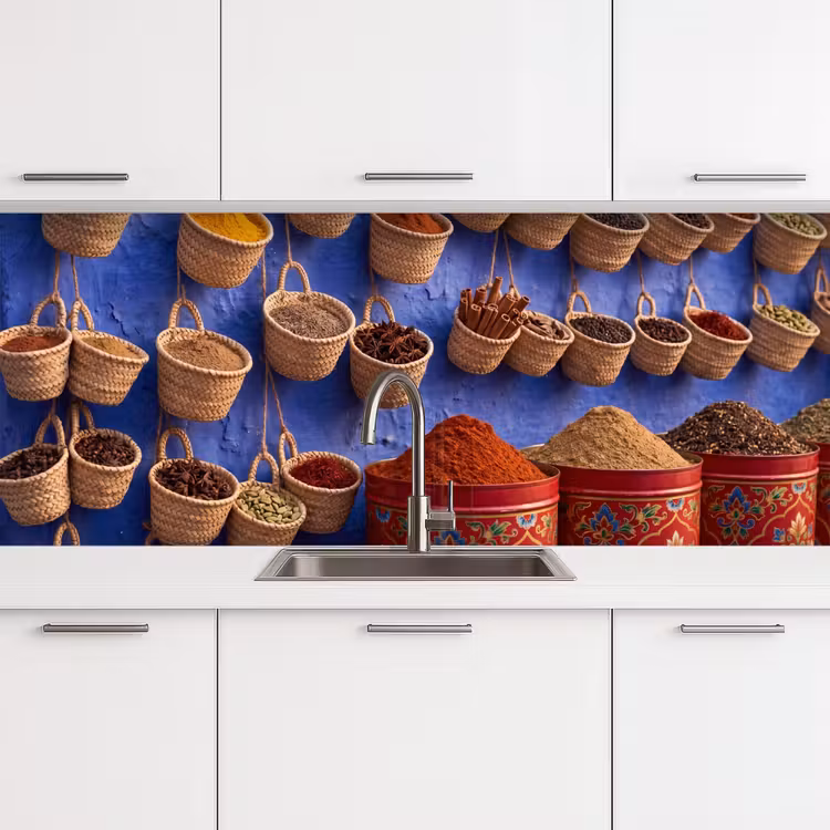 Keuken achterwand - Kruiden - Manden - Markt - Kruiden - Manden - Markt keuken achterwand 2 middel