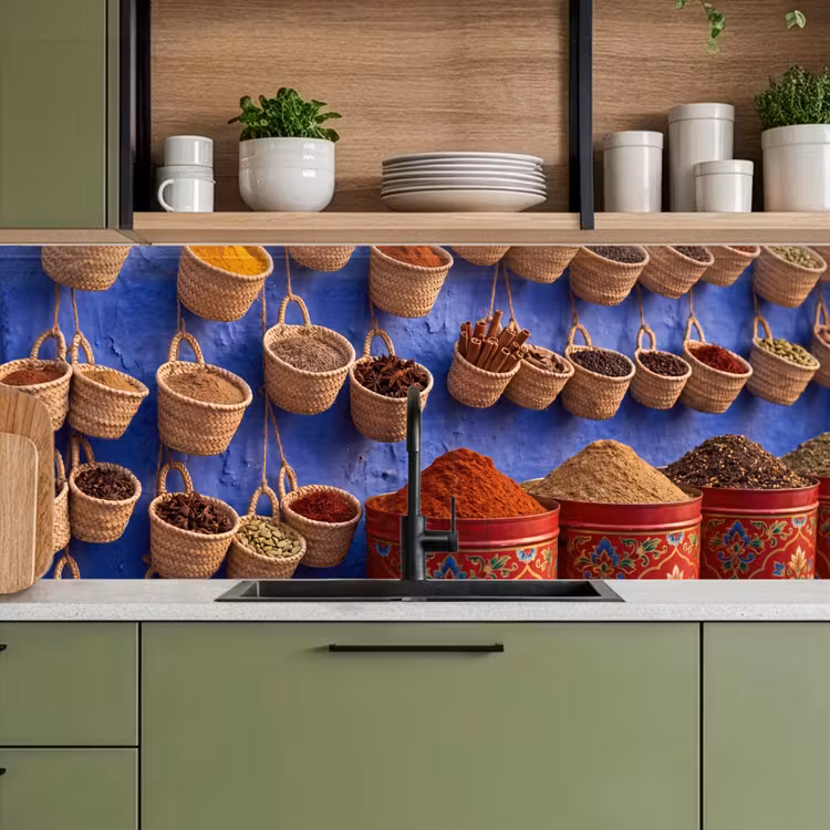 Keuken achterwand - Kruiden - Manden - Markt - Kruiden - Manden - Markt keuken achterwand 2 middel