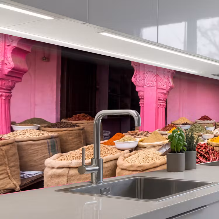 Keuken achterwand - Kruiden - Markt - Roze - Kruiden - Markt - Roze keuken achterwand 2 middel