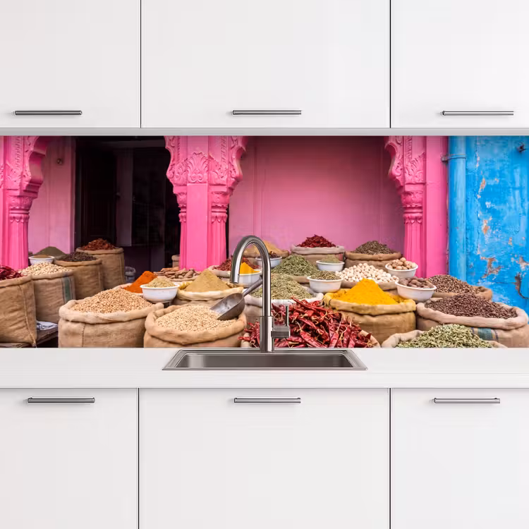 Keuken achterwand - Kruiden - Markt - Roze - Kruiden - Markt - Roze keuken achterwand 2 middel